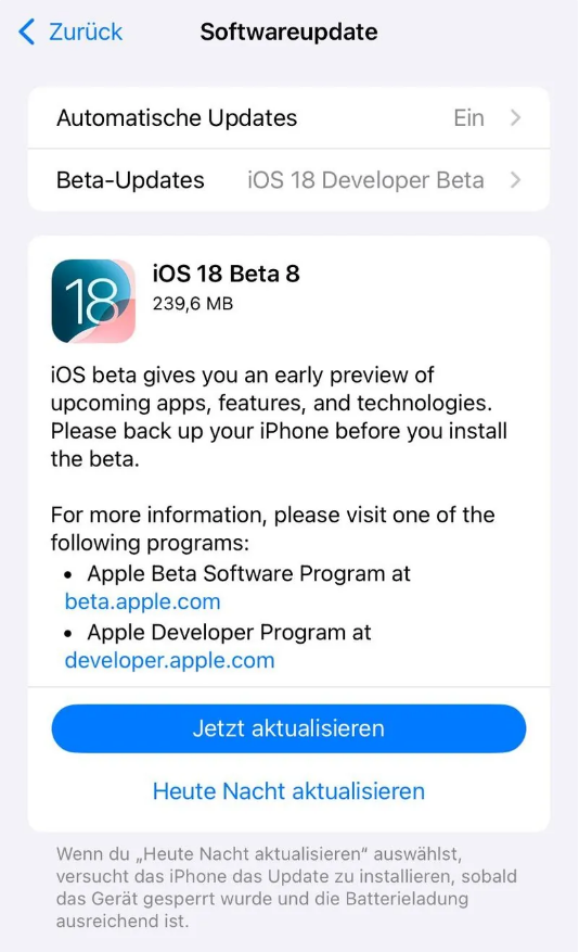 德格苹果手机维修分享苹果 iOS / iPadOS 18 开发者预览版 Beta 8 发布 